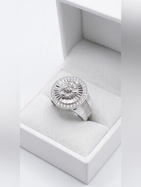 925 Sterling Silver [0.67ct] Moissanite Lion Medallion Ring Size [10]